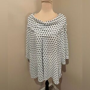 Yushi Off white, black & grey  Polka Dot Flowy Top cowl neck, size XL